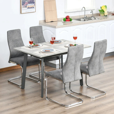 Rootz Set of 4 Dining Room Chairs - Kitchen Chairs with Backrest - Cantilever Chair Seat for Kitchen - Living Room - Velvet Touch - Steel - Gray - 45 x 61 x 98 cm