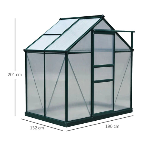 Rootz Greenhouse - Walk-in Mini Greenhouse - Met Dakraam - Aluminium/PC Board - Donkergroen - 1.9x1.3x2 m
