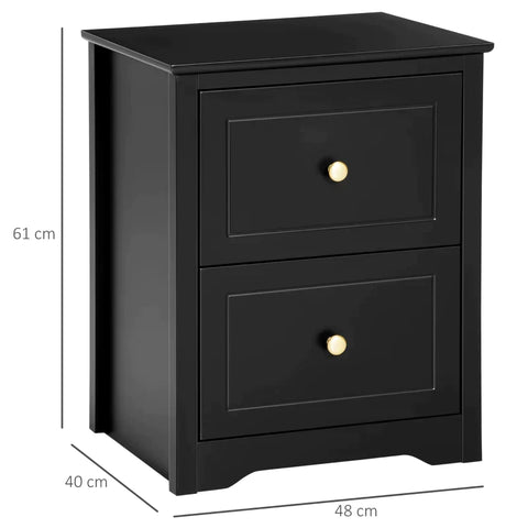 Rootz Nachttisch – Nachttisch mit 2 Schubladen – Schwarz – 48 x 40 x 61 cm