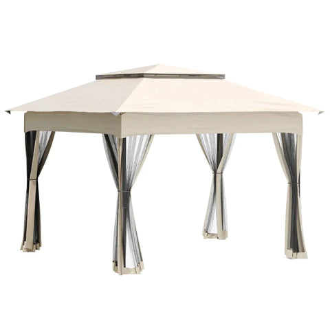 Rootz Gazebo - Folding Pavilion With Side Walls - Metal - Polyester - Mosquito Net - White - 3.25 x 3.25 x 2.65 m