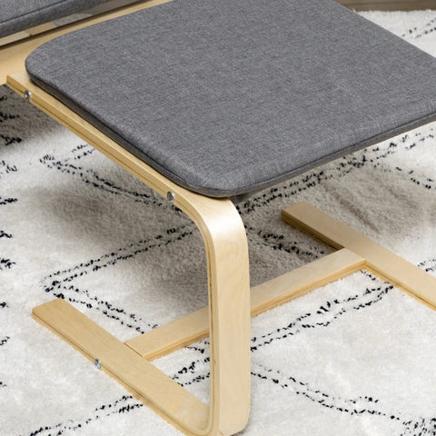 Rootz Armchair with Footstool - Armchair Set - Relaxation chair - Linen Look - Solid Wood - Gray + Natural - 66.5W x 80D x 99H cm