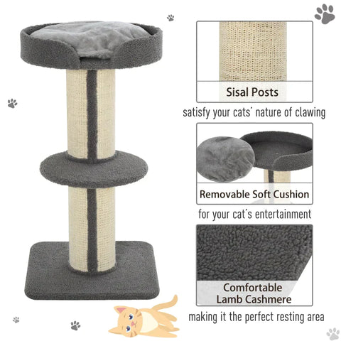 Rootz Cat Tree - Play Tree - Scratching Post - Cats 2-tier Scratching Tree - E1 Chipboard - Grey - 45 x 45 x 91 cm