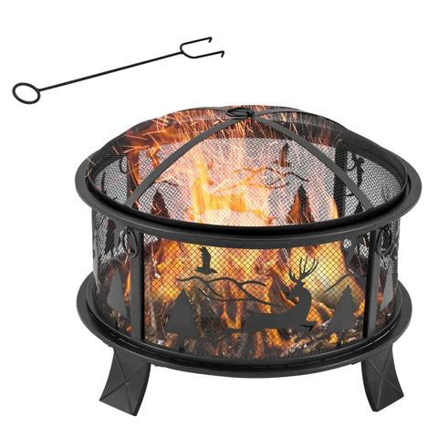 Rootz Feuerschale – Outdoor-Feuerschale mit Abdeckung und Schürhaken – Schwarz – 60 L x 60 B x 46 H cm