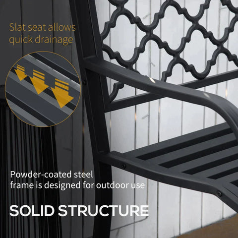 Rootz Garden Bench - 2-Seater Garden Bench - Metal - Black - 128 x 58.5 x 89 cm