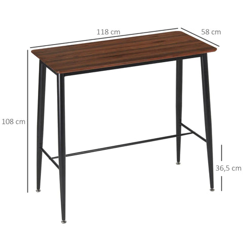 Rootz Bar Table - Home Bar Furniture - Industrial Design - Steel Frame - Sturdy And Durable - Walnut Wood Look - 118 x 58 x 108 cm