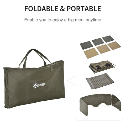 Rootz Camping Cupboard - Foldable Camping Kitchen Storage - Carrying Bag - 6 Shelves for BBQ Party - Steel - Oxford Fabric - Green - 57 x 94 x 109 cm