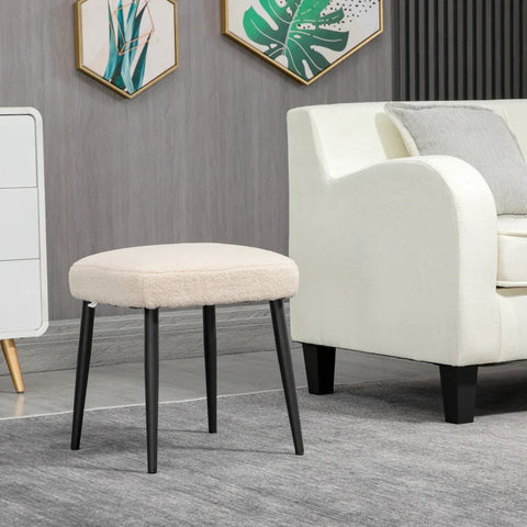Rootz Stool - Footstool - Teddy - Elegant Armchair - Additional Seating - Soft Padding - Cashmere Touch Fabric - Beige - 42L x 42W x 47H cm