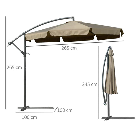 Rootz Parasol - Parasol Cantilever - With Hand Crank Ruffles - Garden Parasol - Sun Protection - Garden Balcony - Polyester/Metal Coffee