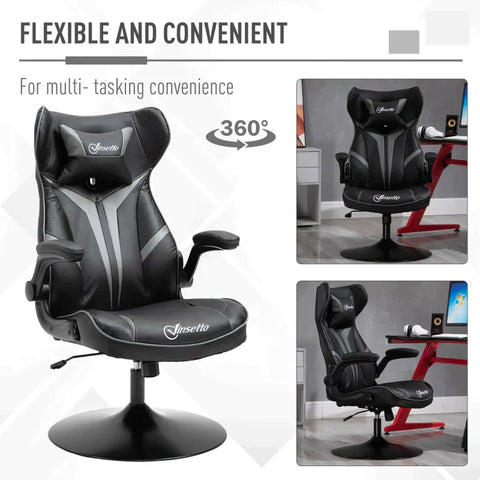 Rootz Gaming Chair - Office Chair - Faux Leather - Adjustable Head Pillow - Grey/Black - 67 cm x 75 cm x 112 cm