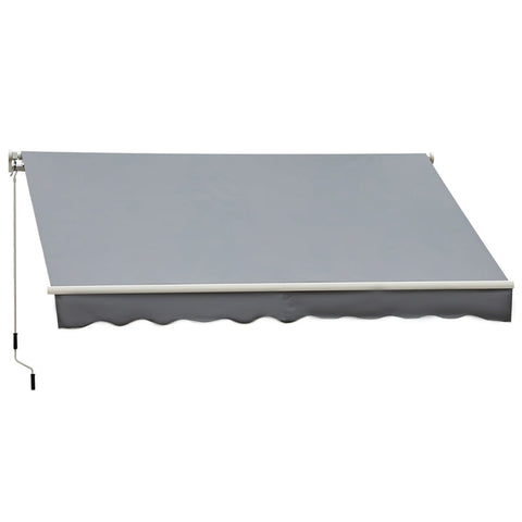 Rootz Awning - Sun Protection - Retractable - With Hand Crank - Metal Frame - Polyester - Grey + White - 3.95 x 2.45 x 3.50 m