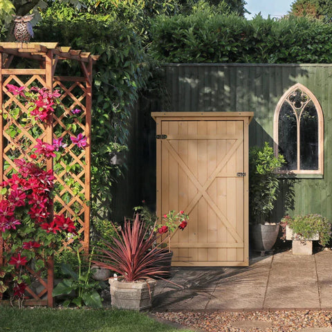 Rootz Garden Shed - Tool Shed - Tool Shed With Shelves - Storage Shed For Garden - Fir Natural Wood - 75 x 56 x115 cm