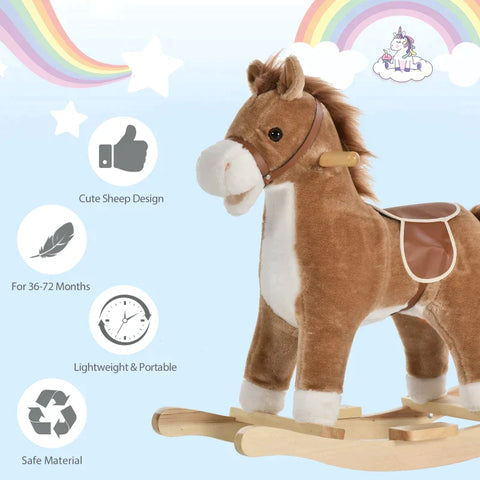 Rootz Rocking Animal - Rocking Horse - Baby Rocking Animal - Animal Sounds Toy - Brown - 65 x 32.5 x 61 cm