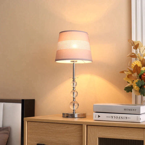 Rootz Tischlampe - Nachttischlampe - Tischlampe mit Stoffschirm - Schreibtischlampe - Moderner Stil - Schlafzimmer - Wohnzimmer - E27-Fassung - Acrylmetall - Grau - Ø24 x 54H cm