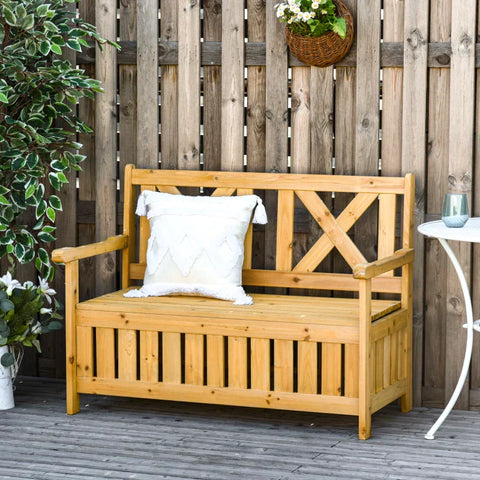Rootz 2-seater Bench - Garden Storage Bench - Wooden Bench - Bench With Armrests - Outdoor Seating - Solid Wood - Yellow - 115 x 61 x 85 cm