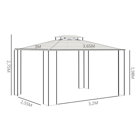 Rootz Garden Pavilion - Gazebo With Sun Canopy - Made Of Polycarbonate Panels - UV Protection - Water-repellent - Robust - Brown + Light Grey - 3.65 x 3 x 2.75 m
