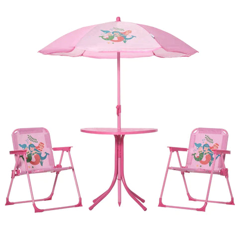 Rootz Garden Table Set For Children - Shark Design - Table - Chairs - Umbrella - Metal - Polyester - Pink - Ø49.5 x 50H cm