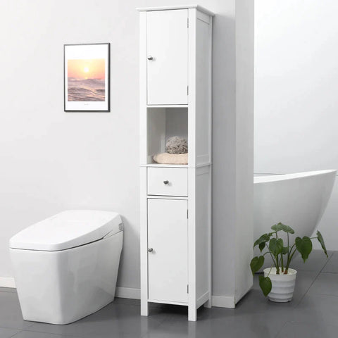 Rootz Bathroom Cabinet - Tall Bathroom Cabinet - With Drawers - Cabinet Storage - Cabinet - 1 Open Compartment - White - 34 x 30 x 163 cm