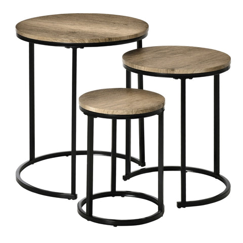 Rootz Side Table - Set Of 3 - Stackable Coffee Table - Coffee Table - 3 Sizes - Industrial Design - Metal - Black/Brown