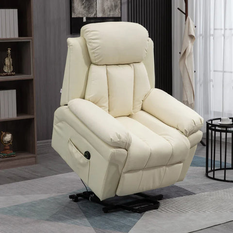 Rootz Relaxation Chair - Stand-up Aid - Including Footrest - Electric Tv Chair - Headrest - 1 Remote Control - Faux Leather - Cream White - 93L x 96W x 105H cm