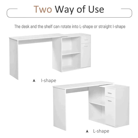 Rootz L-Shaped Desk - Computer Desk - Corner Desk - Storage Shelf And Drawer - White - 117x82x74 Cm