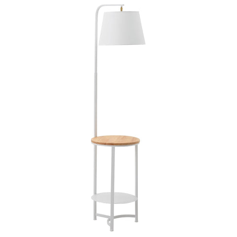Rootz Floor Lamp - Floor Lamp With 2 Shelves - Indoor Lighting - E27 - Metal - MDF - Terylene Fabric - White - 38 cm x 36 cm x 162 cm