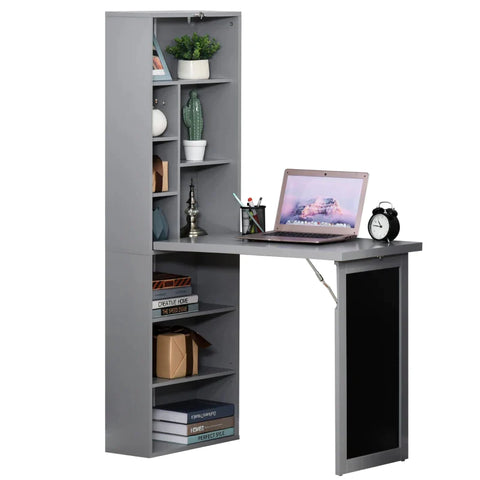 Rootz Desk - Bookshelf - Computer Office Workstation - Office Table - Foldable Dining Table Foldable 6 Compartments Bookshelf - Metal Frame - Dark Grey - 98 x 51 x 153 cm