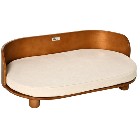 Rootz Pet Bed - Pet Sofa - Dog Sofa - Dog Bed - With Cushion - Cat Bed - Cat Sofa - Brown/Cream White - 71 x 42.5 x 23 cm