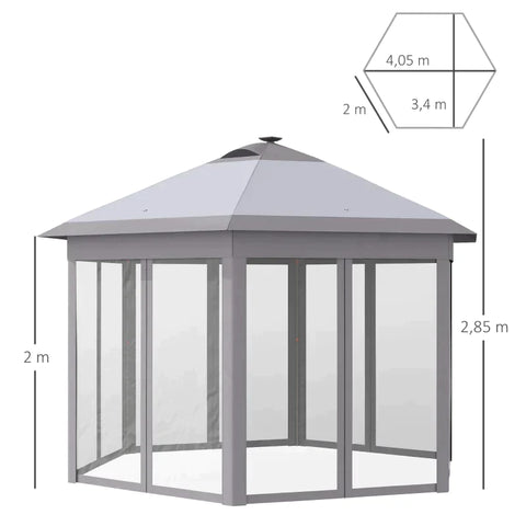 Rootz Gazebo - Foldable Gazebo - Garden Gazebo - Pavillon - Garden Pavillon - Party Tent - Solar LEDs - Grey - 4.5 x 3.4 m