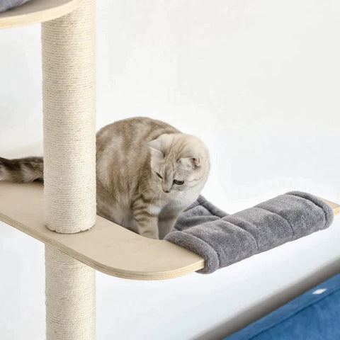 Rootz Krabpaal - Krabpaal - Klimboom voor hoog plafond - Houten kattengrot - Sisal pluche - In hoogte verstelbaar - Grijs - 50 x 50 x 232-252 cm