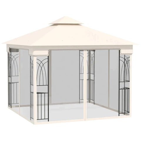 Rootz Gazebo - Garden Pavilion - Gazebo - Pavilion - Garden Tent - Marquee Party Tent - With Double Roof - Metal/Polyester - Cream White - 2.99 x 2.99 x 2.74 m
