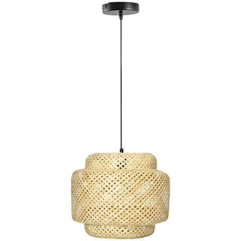 Rootz Hängelampe – Deckenlampe – Hängeleuchte – Hängelampe im Boho-Stil – Lampenschirm aus gewebtem Bambus – höhenverstellbar – Natur/Schwarz