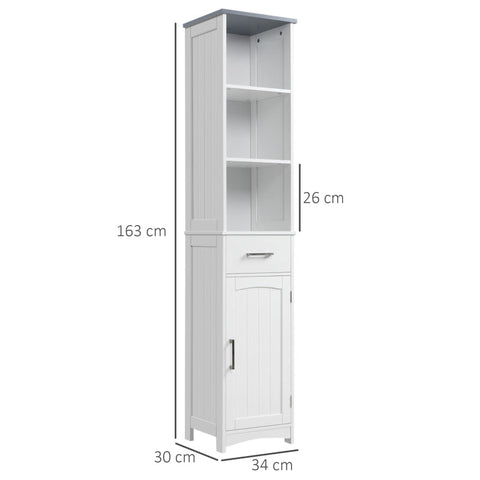 Rootz Bathroom Cabinet - Freestanding Bathroom Furniture - With Drawers - Cabinet Storage - Cabinet - White/Grey - 34 x 30 x 163 cm