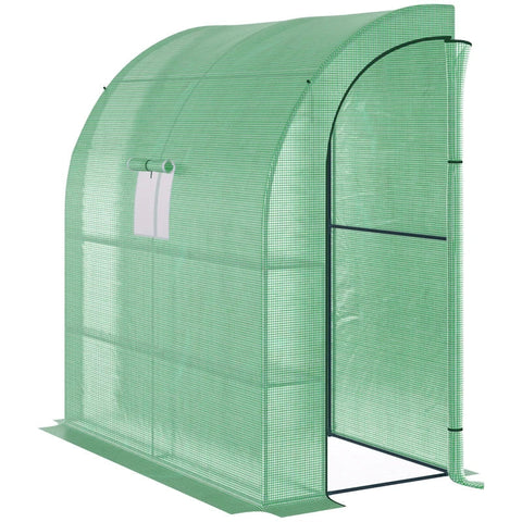 Rootz Greenhouse - Wall Greenhouse - Cold Frame - With Windows And Doors - 2 Tiers 4 Wired Shelves - Green 200L x 100W x 215Hcm