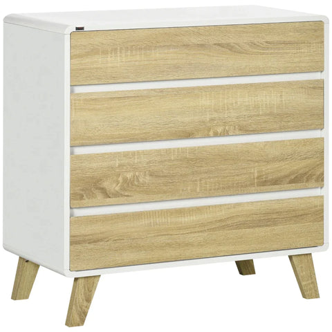 Rootz Chest of Drawers - 4 Drawer - Edge Handles - Storage Organiser - Bedroom - Living Room - White + Natural - 80cm x 40cm x 79.5cm