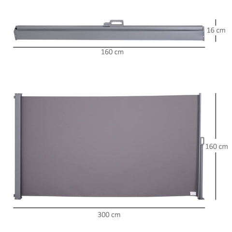 Rootz Side Awning - Awning - Privacy Awning - Sun Protection - Side Roller - Polyester - Grey - 3 x 1.6m
