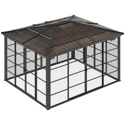 Rootz Garden Gazebo - with Mosquito Net - Party Tent - Weatherproof - Sliding Roof - Black + Khaki - 365cm x 300cm x 262cm