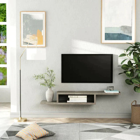 Rootz TV Wall Cabinet - Lowboard - Hanging Board - TV Cabinet - Console Chipboard - Cement - Grey - 152.4 x 29.8 x 21 cm