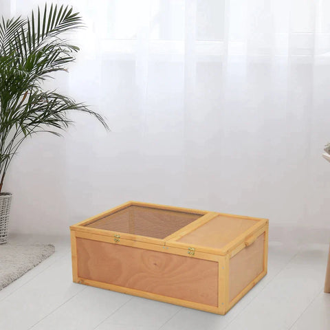 Rootz Schildpaddenhuis - Huis voor kleine dieren - Box voor kleine dieren met uitbreekslot - Ontwerp met twee kamers - Dennenhout - Natuurlijk hout - 94 x 63 x 33 cm