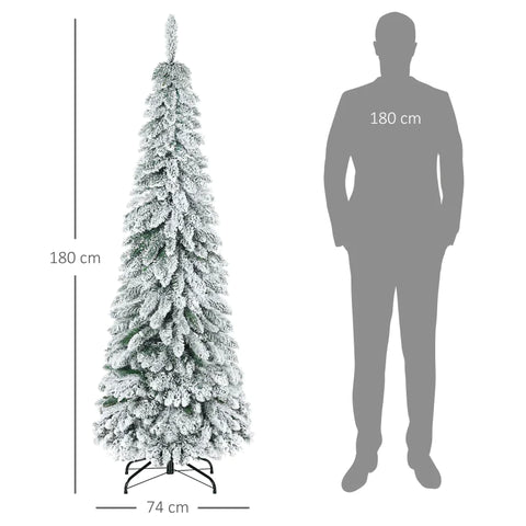 Rootz Artificial Christmas - Tree 1.80m - 523 Branches - Artificial Snow - Lifelike Appearance - Slim Shape - Plastic - Green - Ø74 x 180H cm