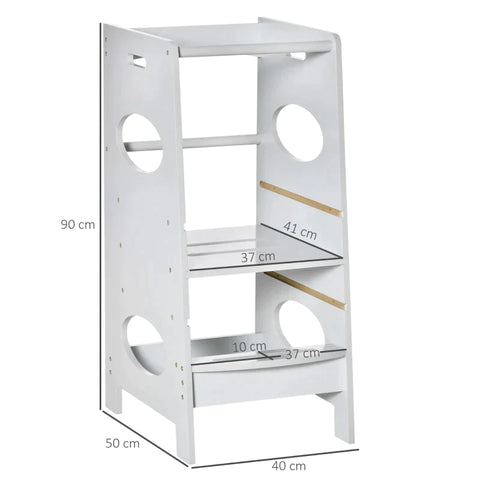 Rootz Kids Opstapkruk - Kids Learning Tower - Opstapkruk - Kruk Staand - Met 3 Treden - Grijs - 40 x 50 x 90 cm