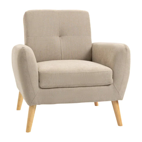 Rootz-Sessel – gepolsterter Sessel – Sessel mit Armlehnen – Wohnzimmerstuhl – Bürostuhl – moderner Leinen-Touch – Holz – Beige – 85 x 85 x 85 cm