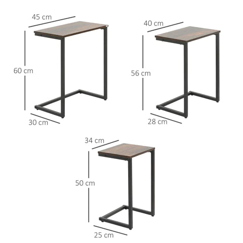 Rootz Side Table - Nesting Tables - Set Of 3 Side Tables - Coffee Table - Chipboard/Steel - Brown + Black - 45 x 30 x 60cm