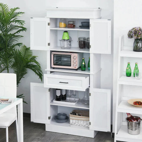 Rootz Kitchen Cabinet - Storage Cabinet - Kitchen Cupboard - Country Style - 2 Cabinets 1 Drawer - Wood - White - 74 cm x 39.5 cm x 183 cm