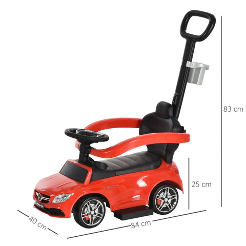 Rootz Push Car - Children's Vehicle - Children's Car From Mercedes Benz - Push And Hold Bar - Protection Bar - Red - 84L x 40W x 83H cm