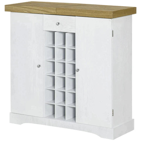 Rootz Cabinet - Kitchen Cabinet - Elegant Wine Rack - For 18 Bottles With 2 Cabinets - MDF - White - 140L x 36.5W x 91.5Hcm