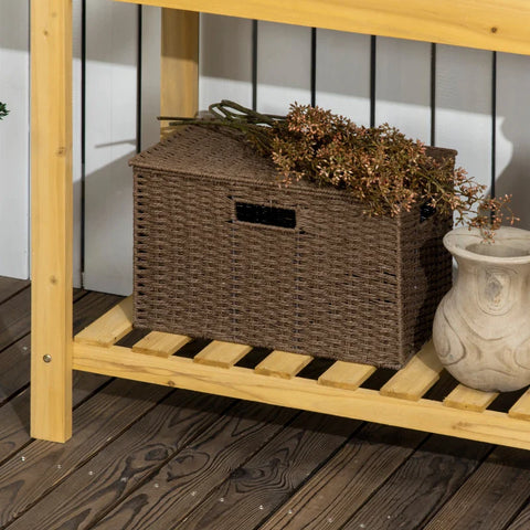 Rootz Garden Work Table - Integrated Stainless Steel Sink - 2 Shelves - Solid Wood - Brown - 92 x 45 x 120 cm