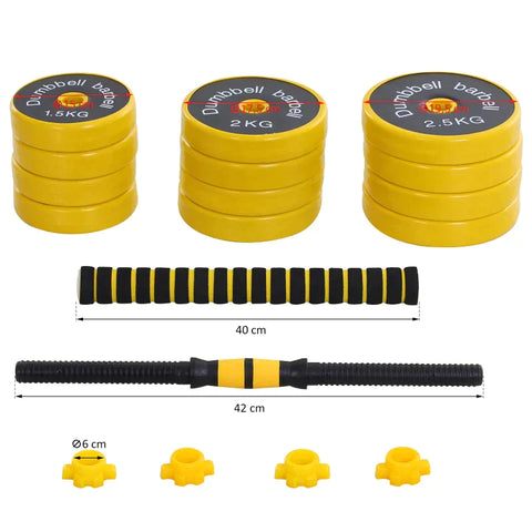 Rootz Barbell & Dumbbell Set - 3-in-1 Dumbbell Set - Plate Bar - Clamp Rod - Home - Gym - Yellow/Black