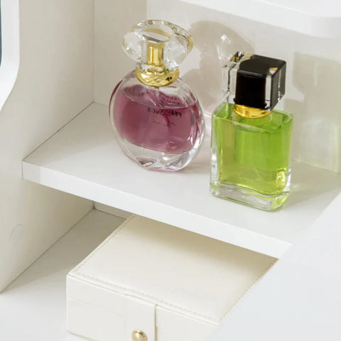 Rootz Dressing Table Set Including Stool - 4 Drawers - 1 Mirror - Chipboard - Tempered Glass - White