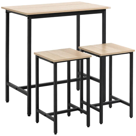Rootz 3-piece Seating Group - Industrial Design - 1 Table 2 Stools - Black + Natural - 80L x 50W x 85H cm