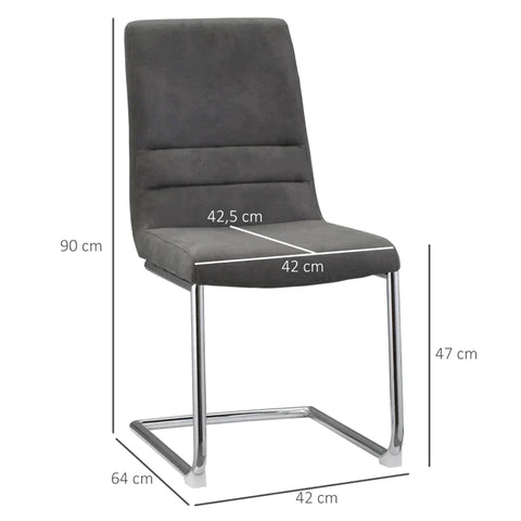 Rootz Set Of 2 Dining Chairs - Modern Design - Cantilever - Velor Look - Grey - 42 cm x 64 cm x 90 cm
